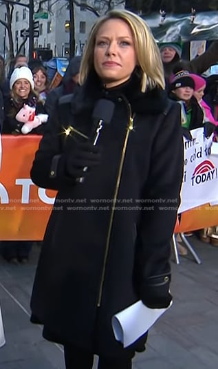 Dylan's black fur collar zip coat on Today