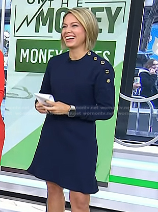 Dylan's navy button shoulder dress on Today