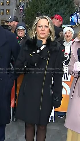Dylan's black fur collar zip coat on Today