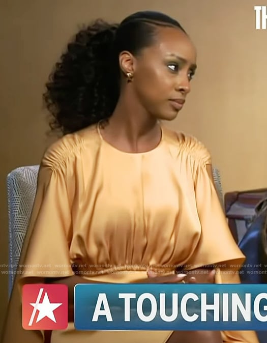 Ebony Obsidian's orange satin mini dress on Access Hollywood