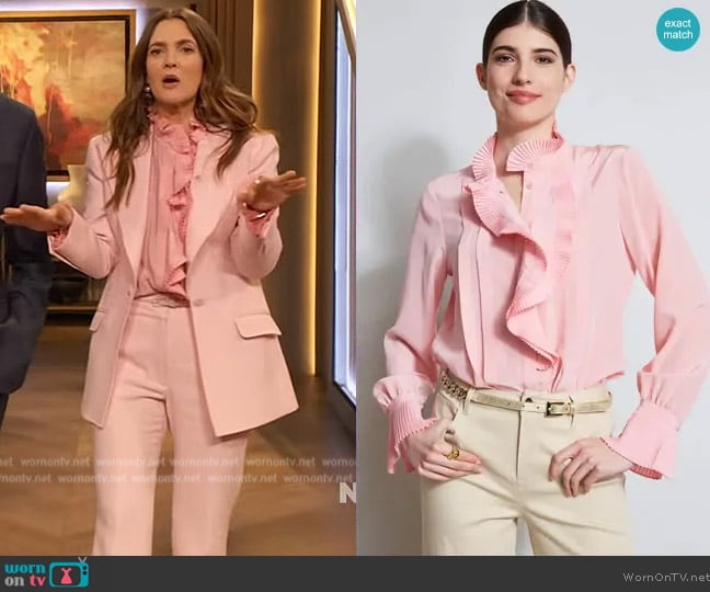 Elie Tahari Pleated Silk Shirt worn by Drew Barrymore on The Drew Barrymore Show