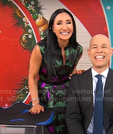 Elizabeth Werner's black and green printed dress on CBS Mornings