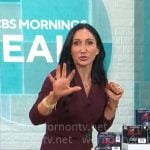 Elizabeth Werner’s burgundy wrap dress on CBS Mornings