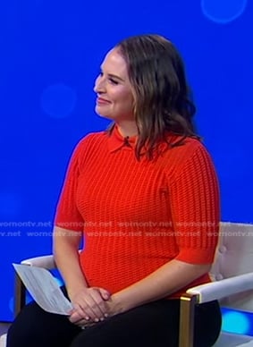 Elizabeth's red knit collared sweater on Good Morning America