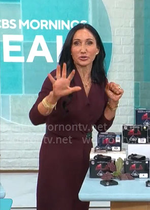 Elizabeth Werner's burgundy wrap dress on CBS Mornings