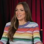 Emily Orozco’s metallic stripe sweater on Access Hollywood