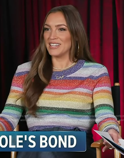 Emily Orozco’s metallic stripe sweater on Access Hollywood