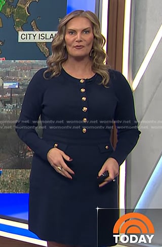 Emily’s navy button front knit dress on Today