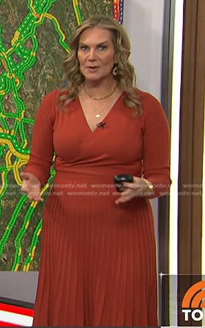 Emily’s orange pleated wrap dress on Today