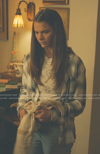 Emily's white heart print tee on No Good Deed