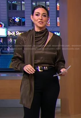 Erielle’s brown satin scarf blouse on Good Morning America