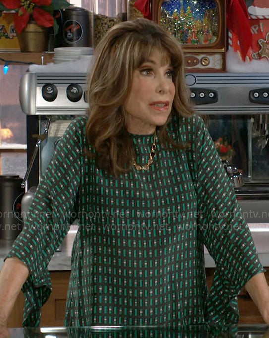 Esther’s green printed blouse on The Young and the Restless