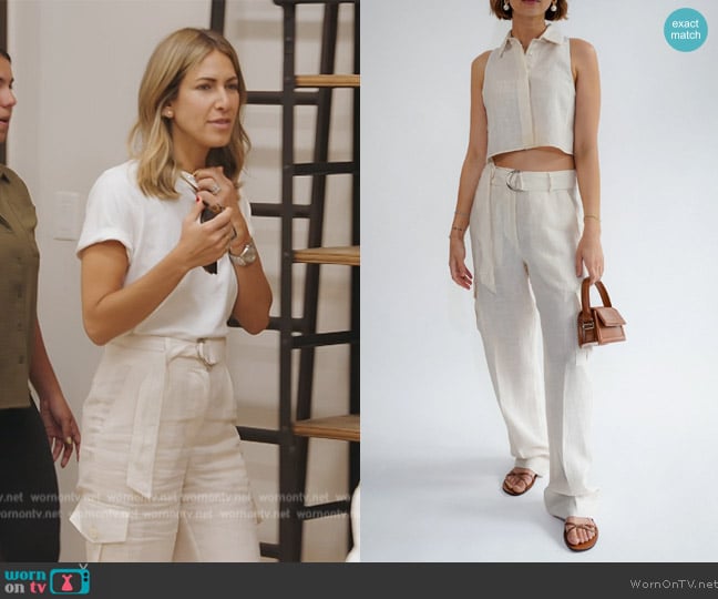 Esya the Label Cargo Pants in Ecru worn by Erin Lichy on The Real Housewives of New York City