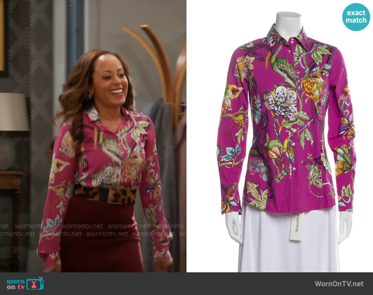 Etro Floral Print Long Sleeve Button-Up Top worn by Ivy Reed (Essence Atkins) on Poppas House