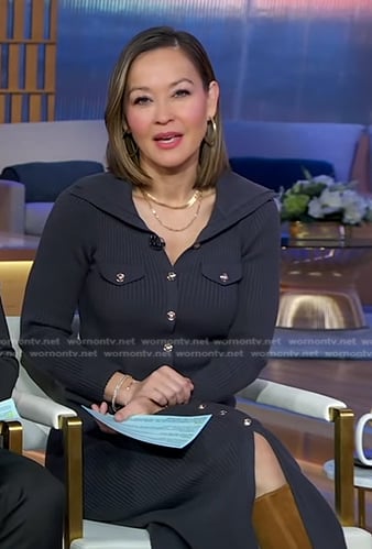 Eva's grey button front ribbed dress on Good Morning America