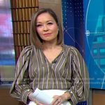 Eva’s khaki striped blouse and white pencil skirt on Good Morning America