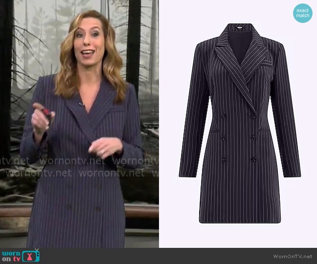 Express Pinstripe Double Breasted Long Sleeve Mini Blazer Dress worn by Stephanie Abrams on CBS Mornings