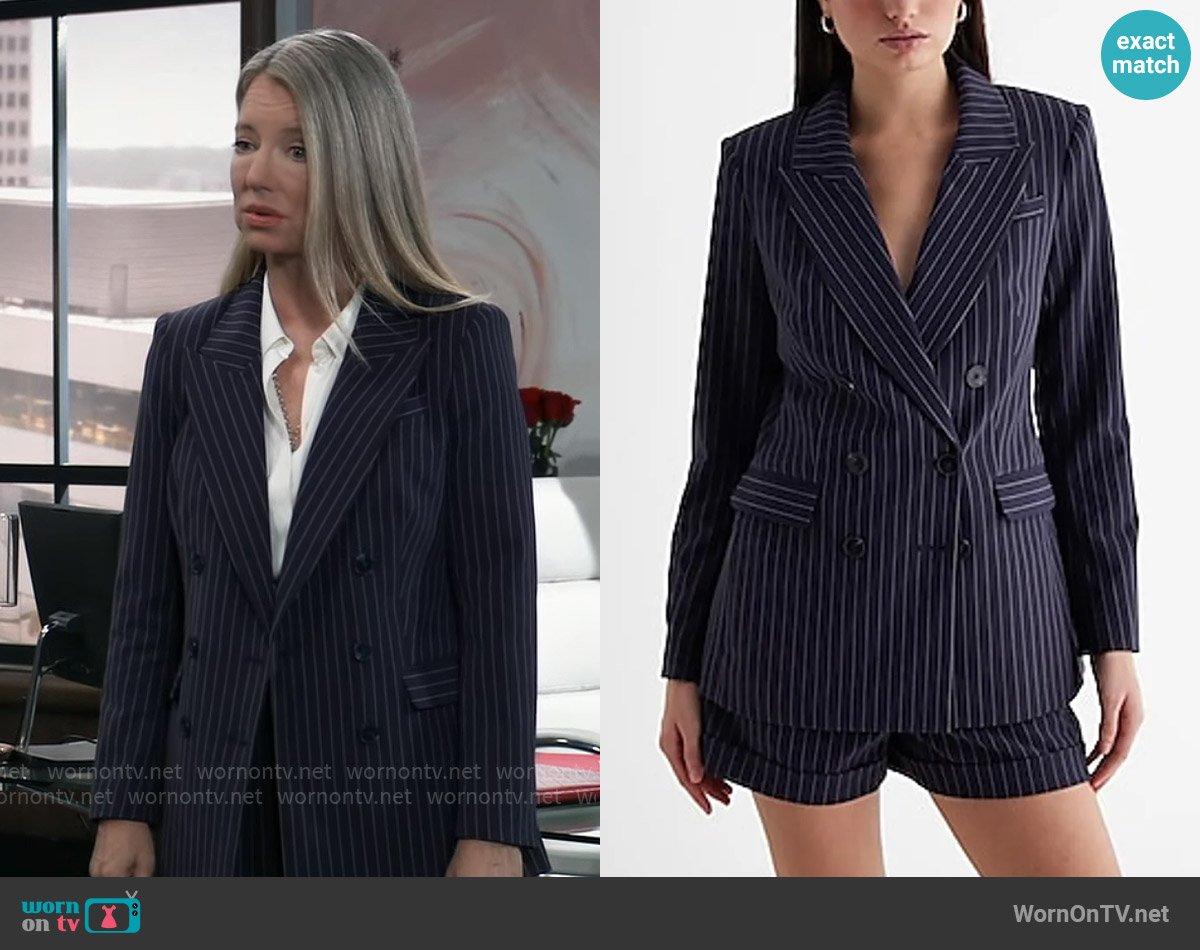 Express Pinstripe Double Breasted Blazer worn by Nina Reeves (Cynthia Watros) on General Hospital