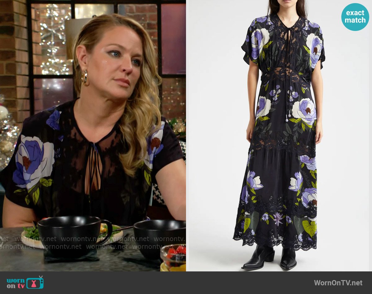 FARM Rio Soft Garden Lace Trim Maxi Dress worn by Sharon Newman (Sharon Case) on The Young and the Restless