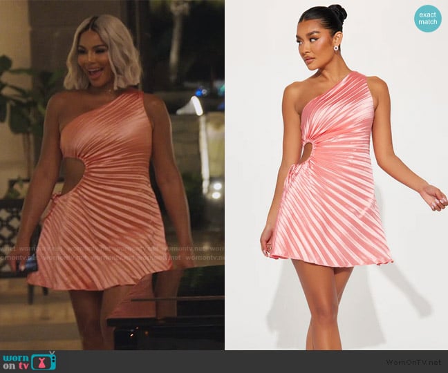 Fashion Nova Elettra Pleated Satin Micro Mini Dress  worn by Mia Thornton on The Real Housewives of Potomac