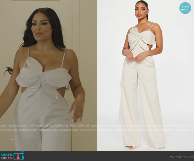 Fashion Nova Follow The Petals Linen Jumpsuit worn by Mia Thornton on The Real Housewives of Potomac