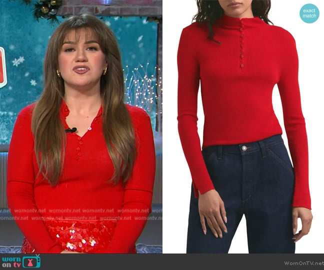 Kelly’s red henley sweater on The Kelly Clarkson Show