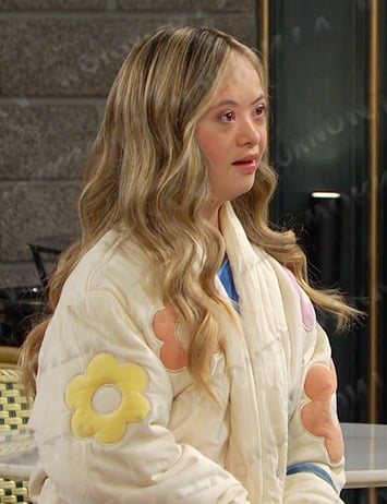 Felicity’s beige floral jacket on Days of our Lives