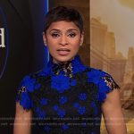 Jericka’s black and blue floral lace dress on CBS Evening News