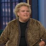 Fortune Feimster’s brown paisley cardigan on The Kelly Clarkson Show