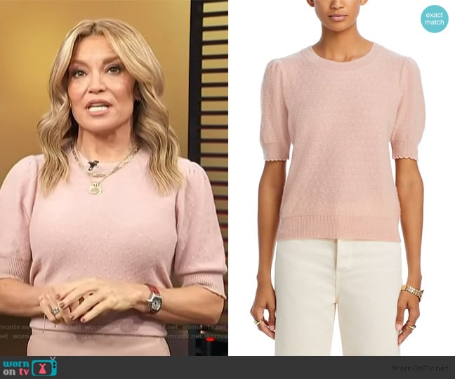 Kit’s pink pointelle short sleeve sweater on Access Hollywood