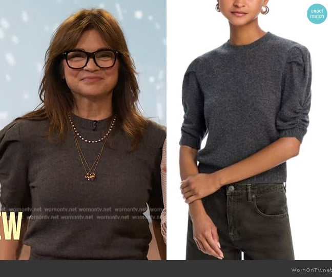 Frame Ruched Puff Sleeve Sweater worn by Valerie Bertinelli on The Drew Barrymore Show