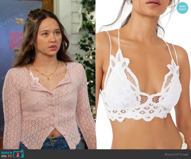 Free People Adella Bralette in White worn by Sophia Choi (Madelyn Kientz) on Days of our Lives