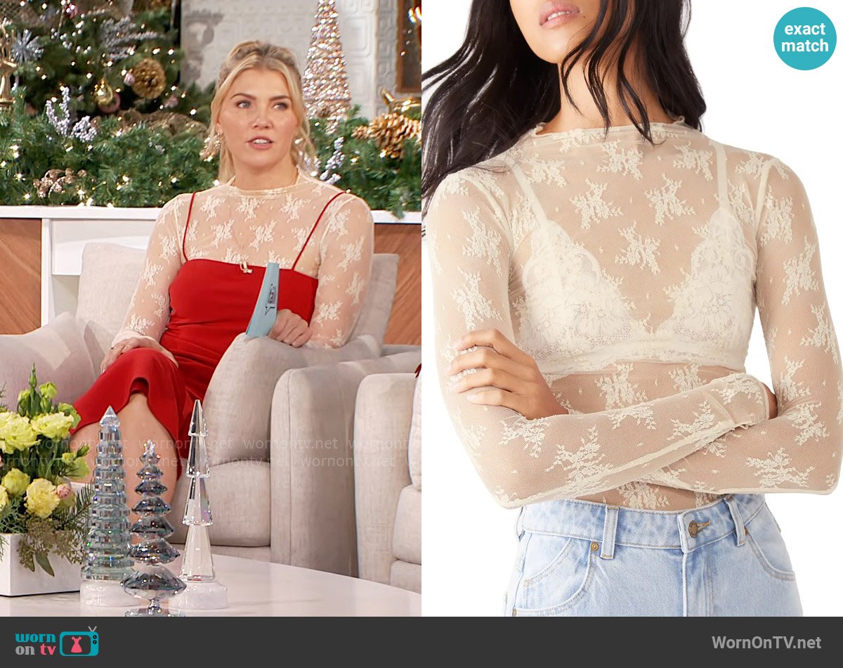 Free People Lady Lux Layering Top in Evening Creme worn by Amanda Kloots on The Talk