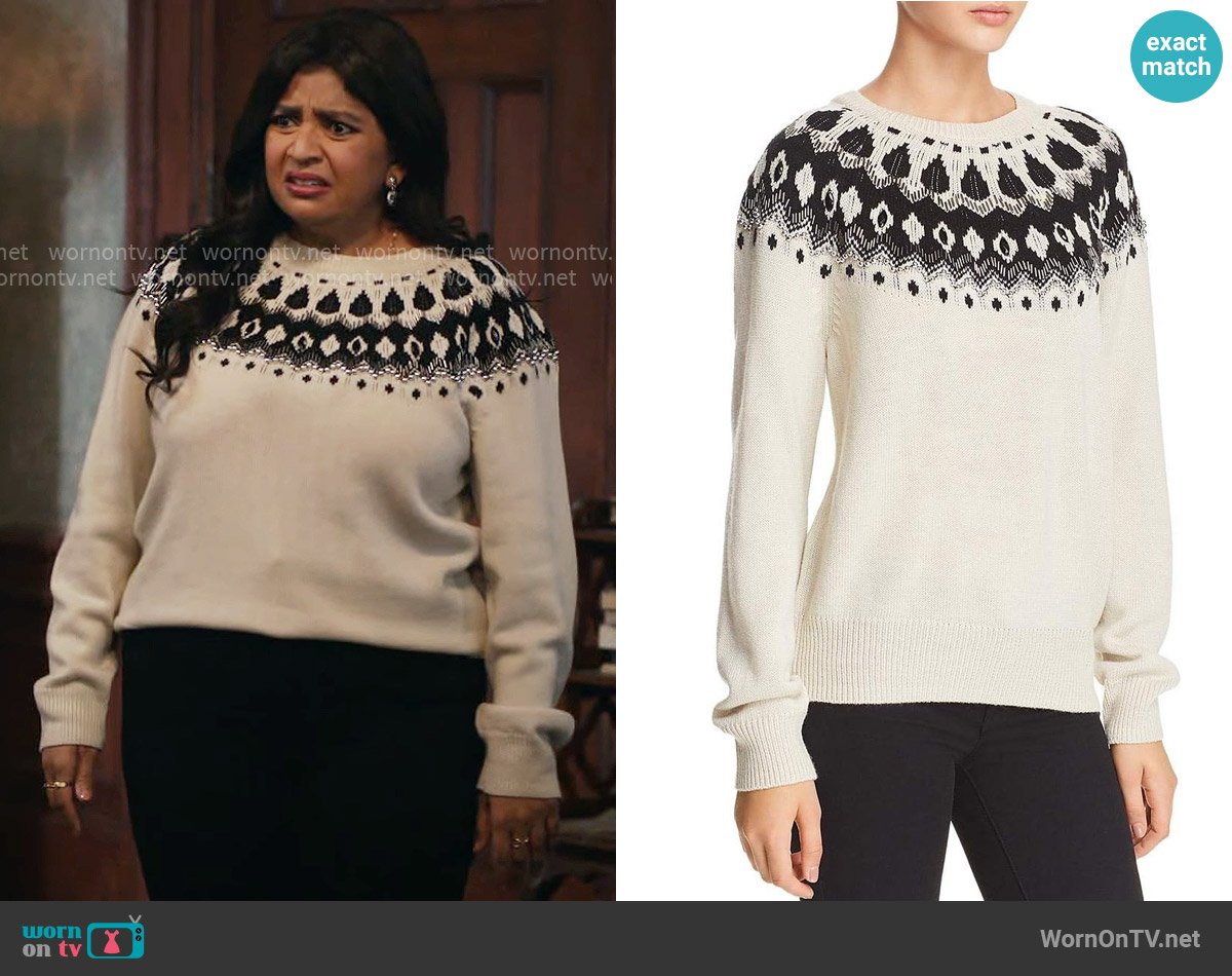 French Connection Vera Embellished Fair Isle Sweater worn by Bela (Punam Patel) on Ghosts