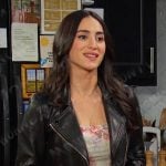 Gabi’s black moto jacket and floral top on Days of our Lives