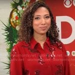 Gabrielle Kerr’s red sequin shirt and pants set on CBS Mornings