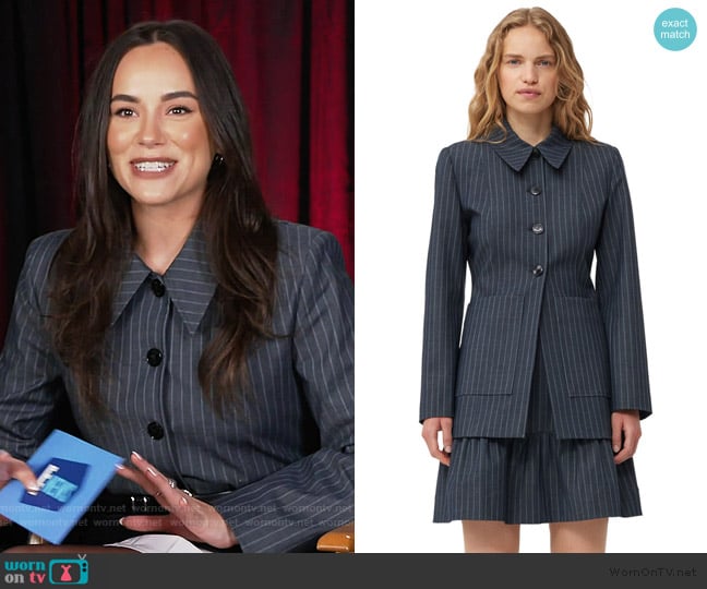 Ganni Stretch Striped Blazer worn by Emily Curl on E! News