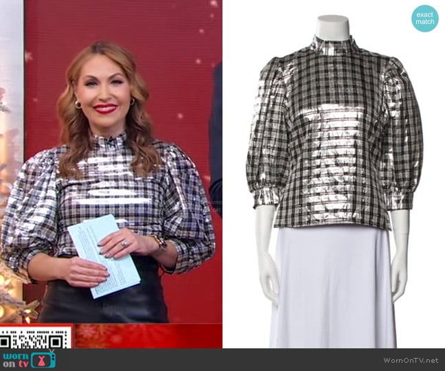 Ganni Silk Plaid Blouse worn by Lori Bergamotto on Good Morning America