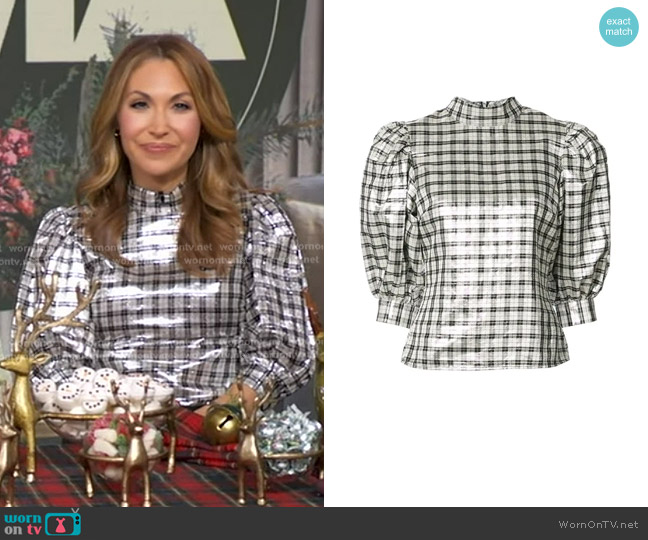 Ganni Silk Plaid Blouse worn by Lori Bergamotto on Good Morning America