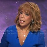 Gayle King’s blue v-neck dress with lace knit sleeves on CBS Mornings