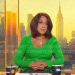 Gayle King’s green asymmetric sweater on CBS Mornings