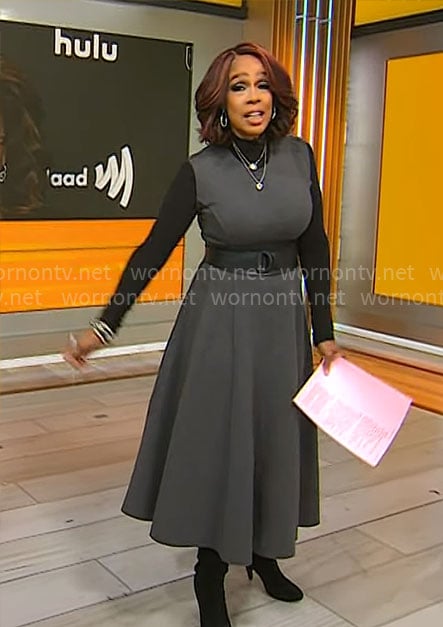 Gayle King’s grey midi dress on CBS Mornings