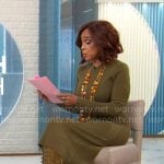 Gayle King’s olive green midi sweater dress on CBS Mornings