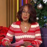 Gayle King’s red chevron stripe dress on CBS Mornings