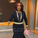 Gayle King’s navy dress with striped waistband on CBS Mornings