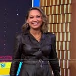 Ginger’s brown belted leather shirtdress on Good Morning America