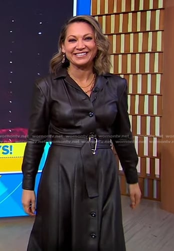 Ginger's brown belted leather shirtdress on Good Morning America