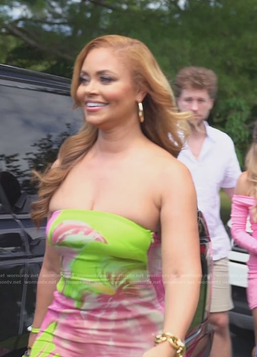 Gizelle's green and pink floral maxi dress on The Real Housewives of Potomac