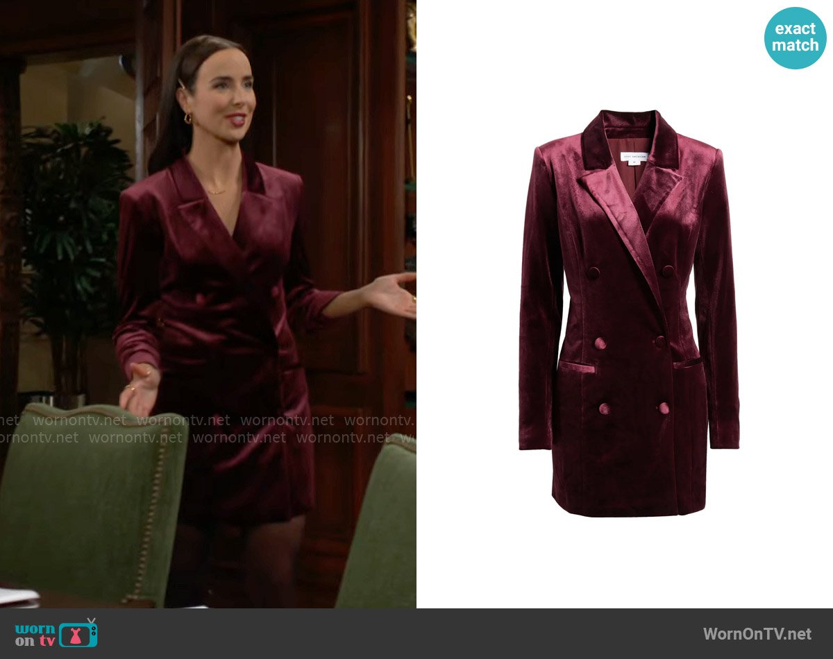 Good American Executive Long Sleeve Velvet Blazer Dress in Oxblood002 worn by Ivy Forrester (Ashleigh Brewer) on The Bold and the Beautiful