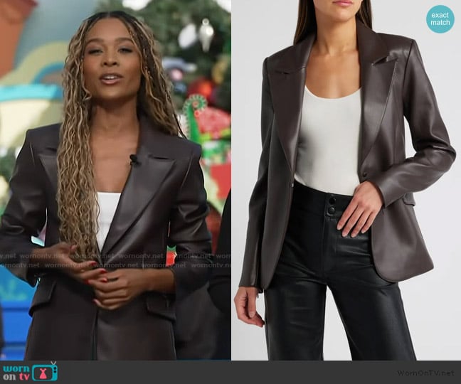 Good American Sculpted Faux Leather Blazer worn by Zuri Hall on Access Hollywood